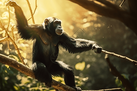 树枝上的黑猩猩图片