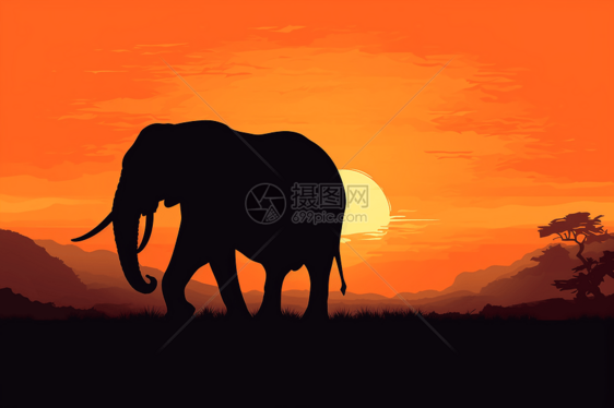 日落草原上的大象图片