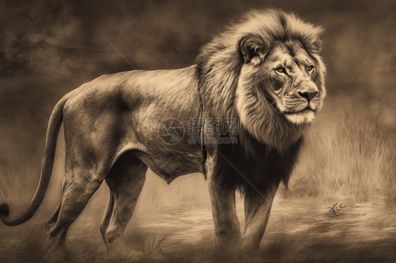 木炭素描风格的狮子图片