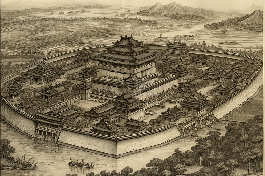 中国古代城市建筑插画图片下载-正版图片600096339-摄图网