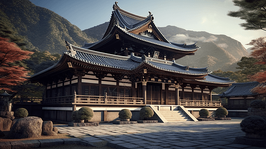 山上寺庙坐落在山上的寺庙建筑插画