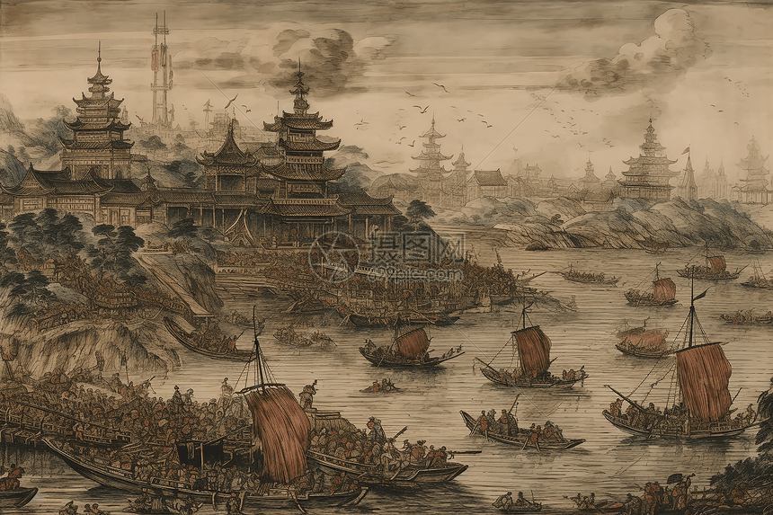 古代的城市港口插画图片下载-正版图片600096454-摄图网