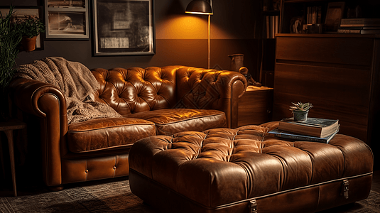 棕色客厅的皮质沙发图片