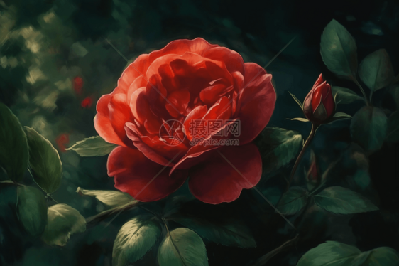 一朵盛开的红玫瑰图片