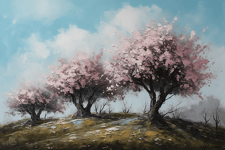 一颗颗绽放的樱花树图片