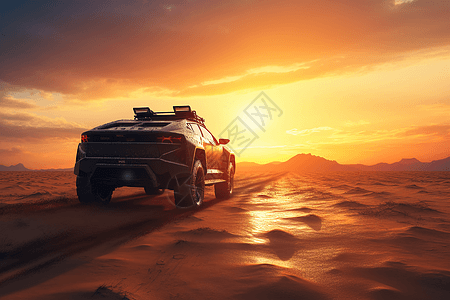 无人驾驶汽车一望无际沙漠中的汽车背景