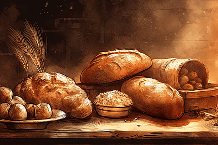 小麦做成的面包图片