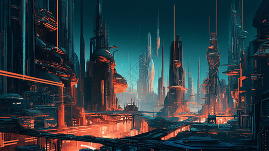 夜幕下的未来城市图片