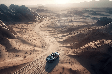 穿越在沙漠中的电动车图片