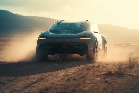 自动驾驶在荒漠中的汽车图片