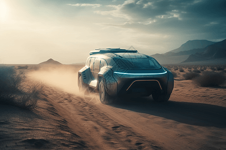 荒漠中的电动车图片