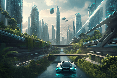 绿色城市自动驾驶场景图片