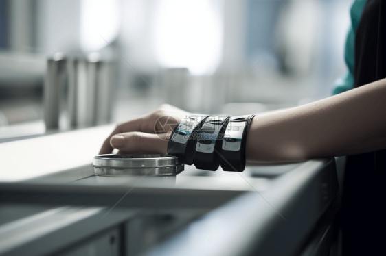 病人佩戴在手腕上的高科技医疗设备图片