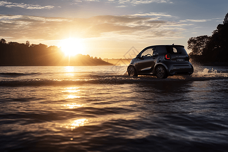 智能新能源汽车在水边行驶图片