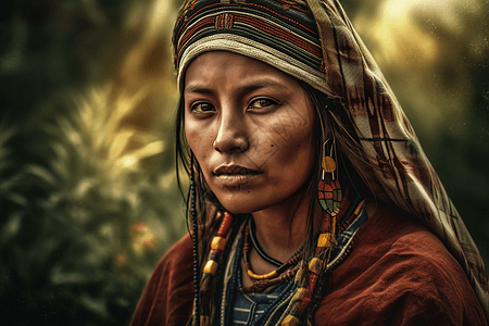 自然风景背景前的土著妇女图片