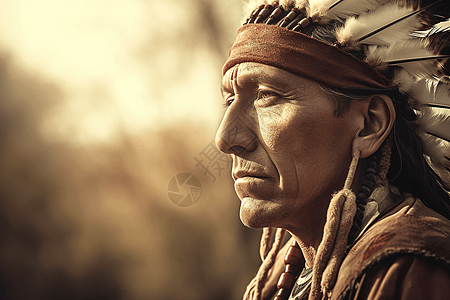 传统头饰和服装的原住民男子图片