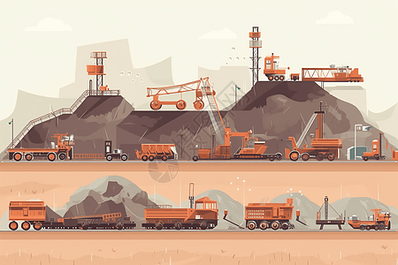 运输过程煤矿开采过程插画
