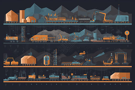 运输过程可视化煤矿开采过程插画