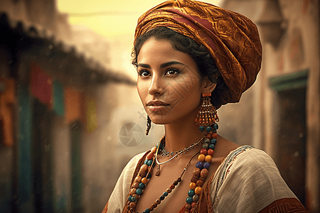 拉美传统服饰的少妇肖像图片