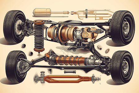 汽车悬架部件的详细平面插图图片