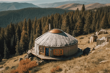 蒙古包搭建在山上图片