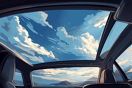 汽车天窗车窗外的景色插画