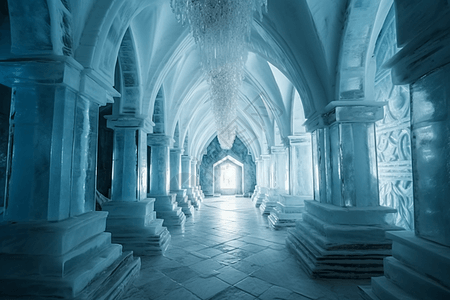 冬季城堡冰雪城堡华丽的走廊设计图片