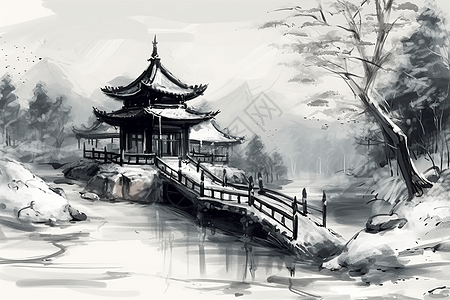 雪中传统的中国馆背景图片