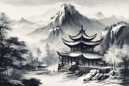 冬季仙境中的中国馆背景图片