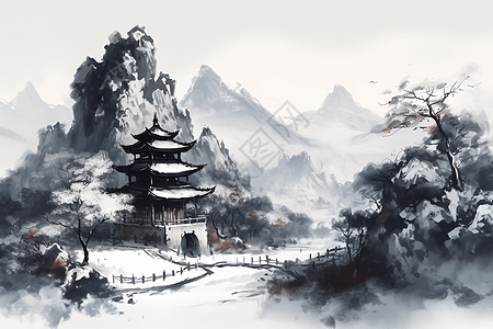 中国馆被白雪覆盖背景图片