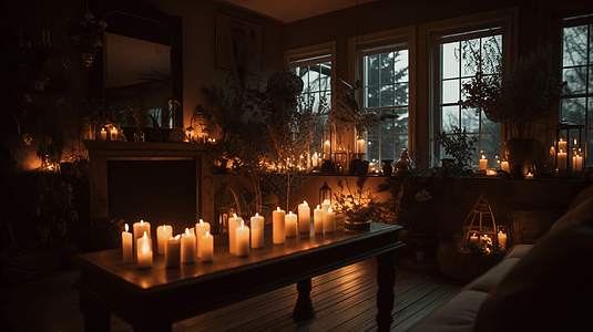 摆满蜡烛的客厅图片