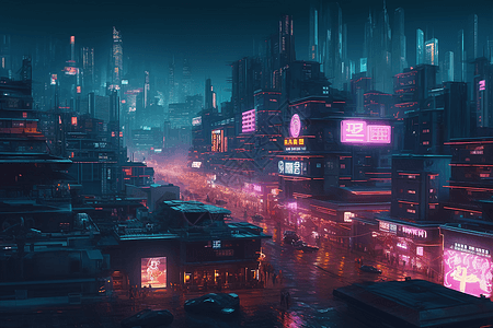 霓虹灯下的未来城市图片