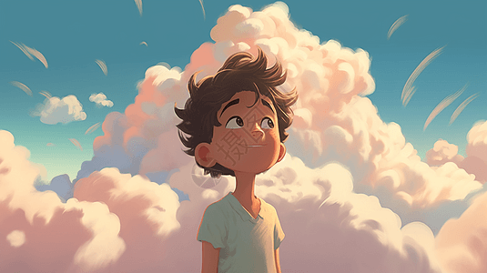 男孩站在美丽的天空下图片