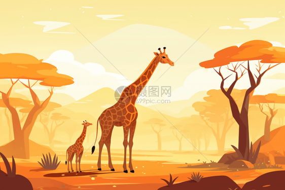 在草原上可爱的长颈鹿图片