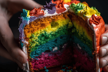 彩虹蛋糕切块图片