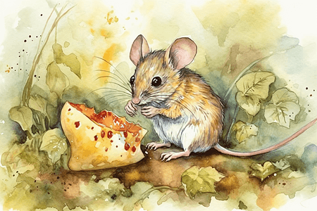 老鼠在啃食奶酪图片