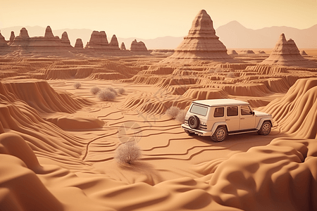 沙漠中行驶的奔驰图片