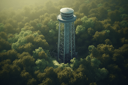 绿色森林中的测风塔图片