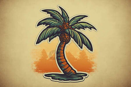 一颗棕榈树的贴纸背景图片