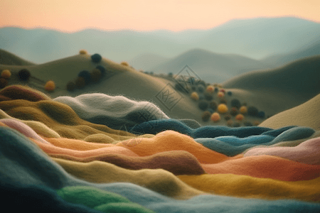毡毛制成的连绵起伏的山丘景观图片