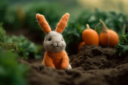 可爱的毛毡兔子和胡萝卜图片