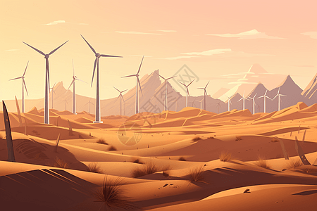 沙漠中的风车涡轮机图片