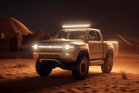 汽车夜间行驶夜间行驶在沙漠中的越野车设计图片