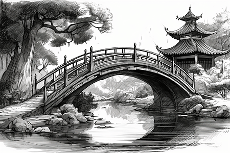 传统园林曲线桥的插图图片