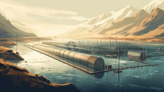 新能源养鱼场的创意插图图片