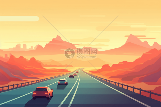 背景为山脉的高速公路上图片