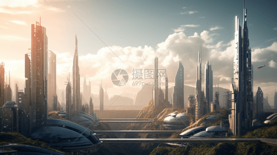 未来的城市景观3D概念图图片