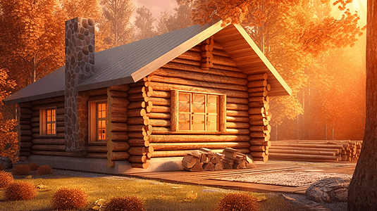 山间木屋的3D概念图图片