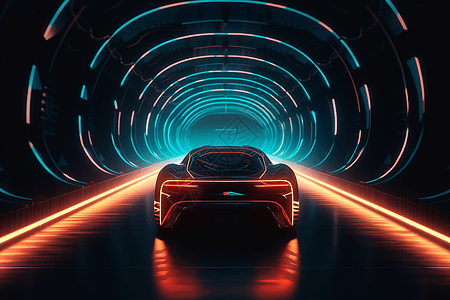 科技感汽车行驶在隧道中图片