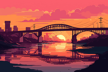 夕阳下的桥梁建筑图片